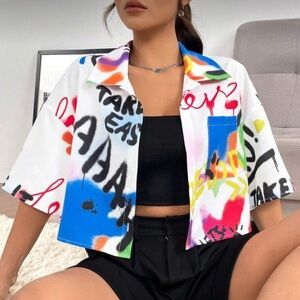 Colorful Graffiti Print Shirt